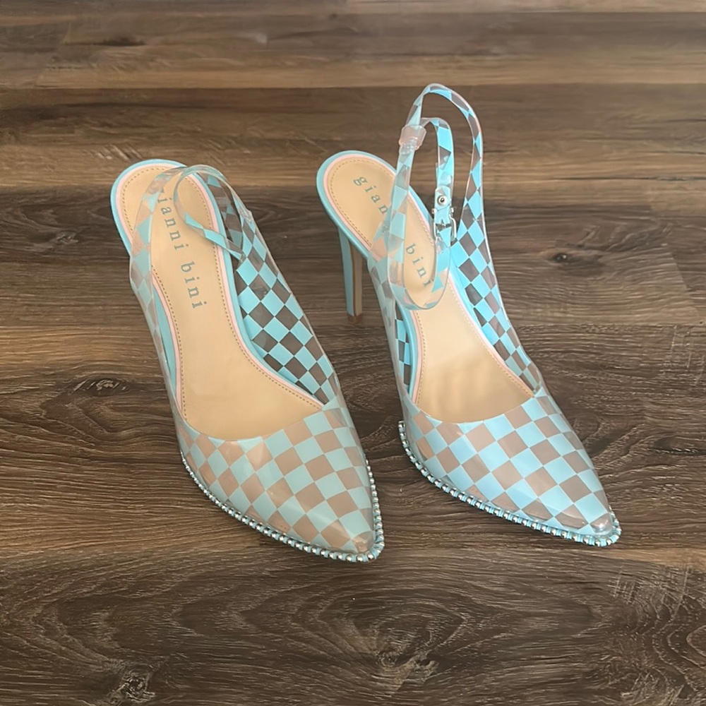BRAND NEW Gianna Bini Clear/Blue Strap Up Heels Size 11